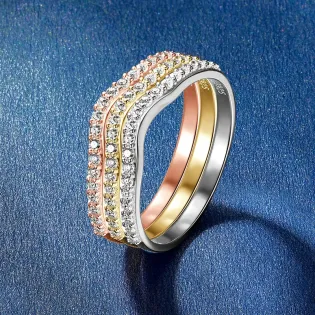 IOGOU Moissanite Stackable Curved Ring for Women 925 Silver Pated Rose Gold Half Eternity Bands Certified Finger Fine Jewelry