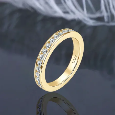 IOGOU 2mm Moissanite Ring Channel Set Full Eternity Band 925 Silver for Women Men Couples Gold Plated Certified Finger Jewelry