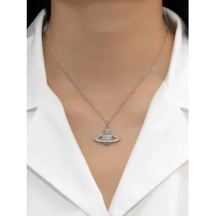 Silver-Tone Rhinestone Planet-Style Pendant Necklace for Women