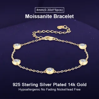 IOGOU Sparkling VVS1 4mm D Moissanite 5-Stone Bubble Bracelet for Girls 925 Sterling Silver Minimalist Daily Wear Fine Jewelry