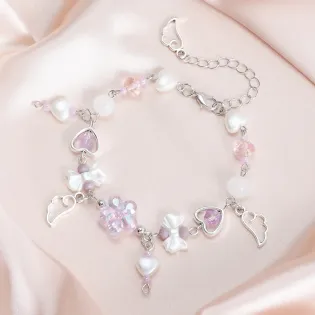 Y2k Bead Bracelet With Women's Countryside Style And Ice Transparency, Colorful Love Bow, Cloud Tassel Bracelet Suitable Parties