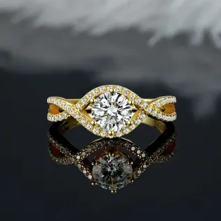 IOGOU Vintage 6.5mm 1.0CT D VVS1 Moissanite Diamond Ring for Women 925 Silver Twist Shank Engagement Wedding Ring Finger Bands