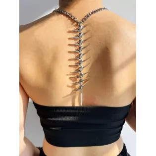 Silver Spike Spine Chain Back Necklace for Punk Streetwear Outfit