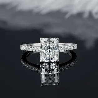 IOGOU Gold Plated 3.0CT 7x9mm Radiant Cut Moissanite Diamond Ring 925 Silver Classic Wedding Engagement Promise Rings for Women