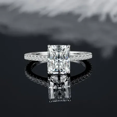 IOGOU Gold Plated 3.0CT 7x9mm Radiant Cut Moissanite Diamond Ring 925 Silver Classic Wedding Engagement Promise Rings for Women