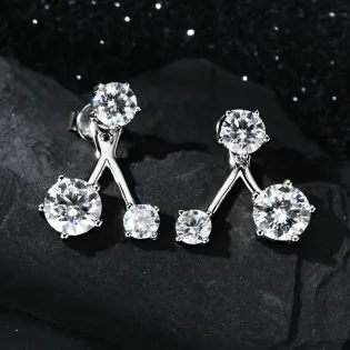 IOGOU 6.5mm&5mm&4mm D Moissanite Earrings Ear Jacket for Women 925 Sterling Silver High Quality 3-Stone Stud Earrings 2024 Trend