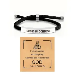 Adjustable Stainless Steel Inspirational Bracelet God Is In Control Rope Bracelet With Card Christian Jewelry