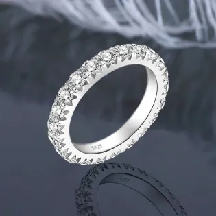 IOGOU 925 Full Eternity Ring Moissanite 3mm Lab Diamond Stackable Band for Women Men S925 Silver Finger Jewelry with Certificate