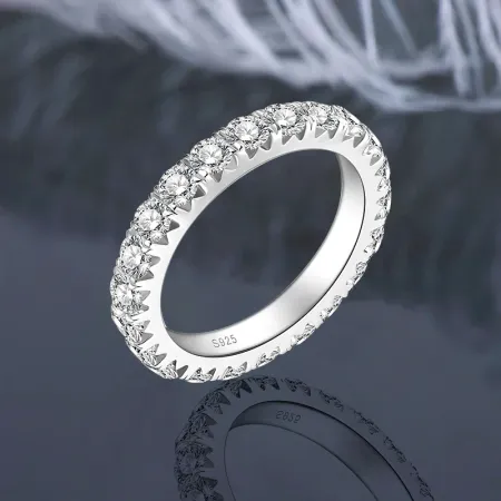 IOGOU 925 Full Eternity Ring Moissanite 3mm Lab Diamond Stackable Band for Women Men S925 Silver Finger Jewelry with Certificate
