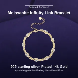 IOGOU 3x5mm Oval Cut vvs1 Moissanite Infinity Link Bracelet Luxury Women's 925 Sterling Silver Original Bracelet Wedding Jewelry