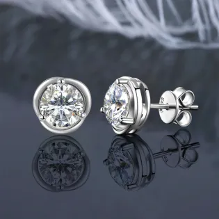 IOGOU 6.5mm 1ct Round Moissanite Solitaire Stud Earrings Real 925 Silver for Women GRA Certified Jewelry Trendy Christmas Gifts