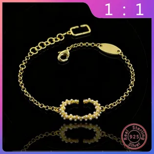 2026 New S925 Silver Luxury Fashion Trend Retro Versatile Gold Letter Pearl Niche Bracelet As A Holiday Gift