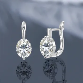 IOGOU 925 Sterling Silver Earrings GRA Certified 2CT VVS1 Oval Cut Moissanite Drop Hoop Earrings Spakling Jewelry for Women Gift
