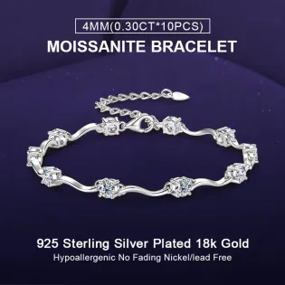 IOGOU 4MM D Color Moissanite Diamond Bracelet for Women Real 925 Silver Bracelets Fashion Wave Shape Design Jewelry Gifts 2025
